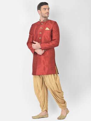 Anil Kumar Ajit Kumar Maroon hand woven cotton sherwani 2