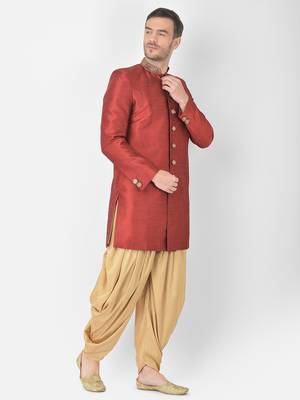 Anil Kumar Ajit Kumar Maroon hand woven cotton sherwani 3
