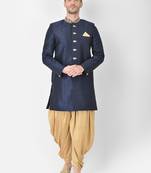 Anil Kumar Ajit Kumar Blue hand woven cotton sherwani