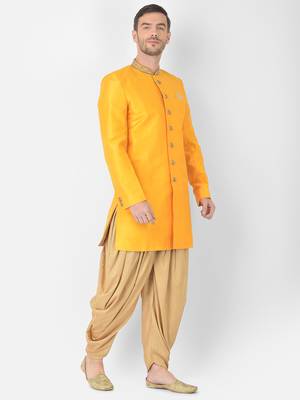 Anil Kumar Ajit Kumar Yellow hand woven cotton sherwani 1