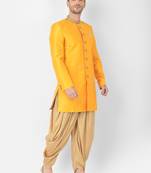 Anil Kumar Ajit Kumar Yellow hand woven cotton sherwani