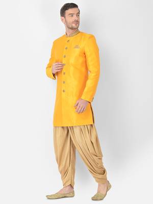 Anil Kumar Ajit Kumar Yellow hand woven cotton sherwani 2