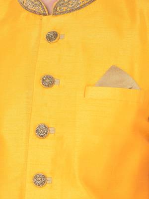 Anil Kumar Ajit Kumar Yellow hand woven cotton sherwani 4