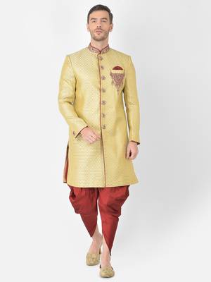 Anil Kumar Ajit Kumar Beige hand woven cotton sherwani 1