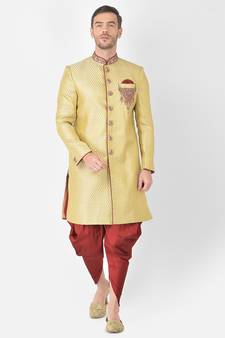 Anil Kumar Ajit Kumar Beige hand woven cotton sherwani