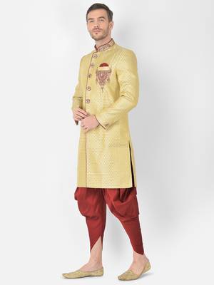 Anil Kumar Ajit Kumar Beige hand woven cotton sherwani 2
