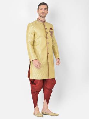 Anil Kumar Ajit Kumar Beige hand woven cotton sherwani 3