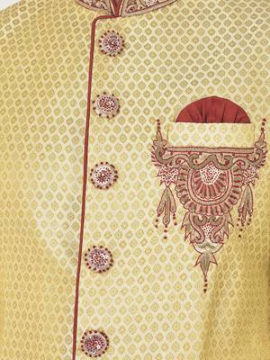 Anil Kumar Ajit Kumar Beige hand woven cotton sherwani 5