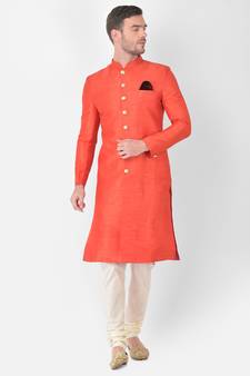 Anil Kumar Ajit Kumar Gold hand woven cotton silk sherwani