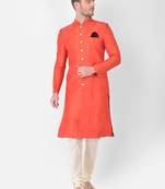 Anil Kumar Ajit Kumar Gold hand woven cotton silk sherwani