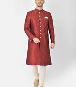 Anil Kumar Ajit Kumar Maroon hand woven cotton silk sherwani
