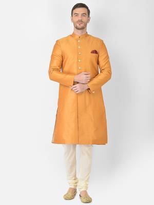 Anil Kumar Ajit Kumar Gold hand woven cotton silk sherwani 1