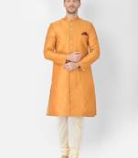 Anil Kumar Ajit Kumar Gold hand woven cotton silk sherwani