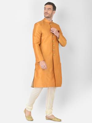 Anil Kumar Ajit Kumar Gold hand woven cotton silk sherwani 2