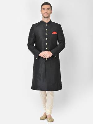 Anil Kumar Ajit Kumar Black hand woven cotton silk sherwani 1