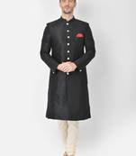 Anil Kumar Ajit Kumar Black hand woven cotton silk sherwani
