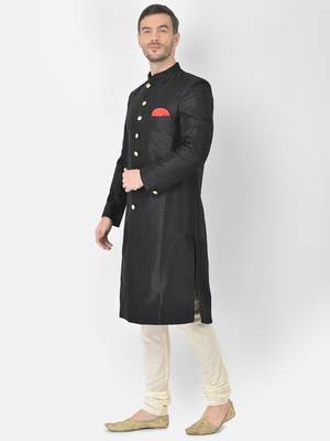 Anil Kumar Ajit Kumar Black hand woven cotton silk sherwani 2