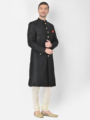 Anil Kumar Ajit Kumar Black hand woven cotton silk sherwani 3
