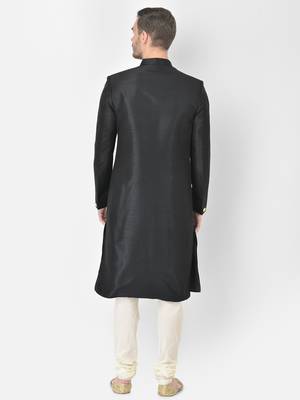 Anil Kumar Ajit Kumar Black hand woven cotton silk sherwani 4