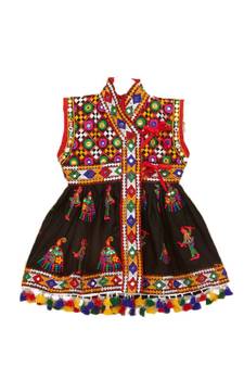 Banjara India Sleeveless Mirror Work Embroidered Kedia Set - Black (KD-RGR-Black-26)