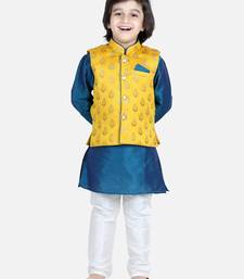 BownBee 3 Piece Jacquard Jacket Silk Kurta Pajama for Boys-Yellow