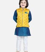 BownBee 3 Piece Jacquard Jacket Silk Kurta Pajama for Boys-Yellow