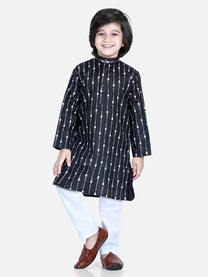 BownBee Printed Full Sleeve Cotton Kurta Pajama for Boys- Black 1