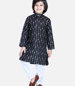 BownBee Printed Full Sleeve Cotton Kurta Pajama for Boys- Black