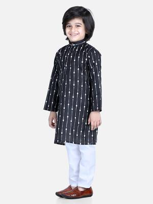 BownBee Printed Full Sleeve Cotton Kurta Pajama for Boys- Black 2