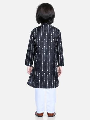 BownBee Printed Full Sleeve Cotton Kurta Pajama for Boys- Black 3
