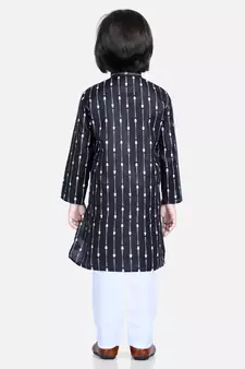BownBee Printed Full Sleeve Cotton Kurta Pajama for Boys- Black