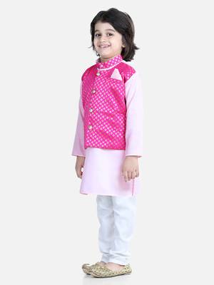 BownBee Attached Jacquard Jacket Kurta Pajama for Boys- Baby Pink 2
