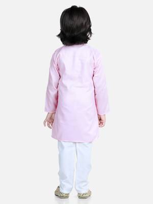 BownBee Attached Jacquard Jacket Kurta Pajama for Boys- Baby Pink 3