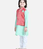 BownBee Attached Jacquard Jacket Kurta Pajama for Boys- Green