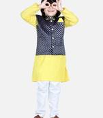 BownBee Attached Jacquard Jacket Kurta Pajama for Boys- Yellow