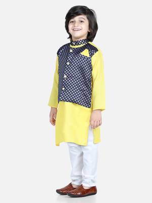 BownBee Attached Jacquard Jacket Kurta Pajama for Boys- Yellow 3