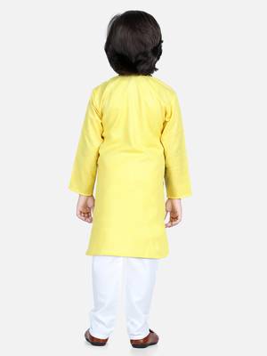 BownBee Attached Jacquard Jacket Kurta Pajama for Boys- Yellow 4