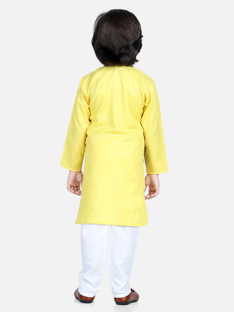 BownBee Attached Jacquard Jacket Kurta Pajama for Boys- Yellow