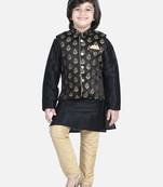 BownBee 3 Piece Jacquard Jacket Silk Kurta Pajama for Boys-Black