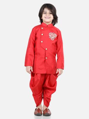 BownBee Hand Embroidered Kurta Dhoti for Boys-Red 1