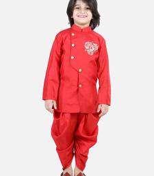 BownBee Hand Embroidered Kurta Dhoti for Boys-Red