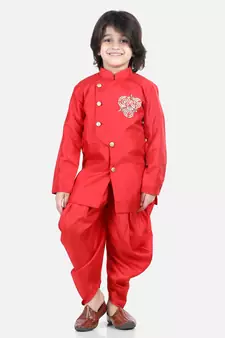 BownBee Hand Embroidered Kurta Dhoti for Boys-Red