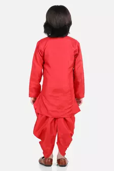 BownBee Hand Embroidered Kurta Dhoti for Boys-Red