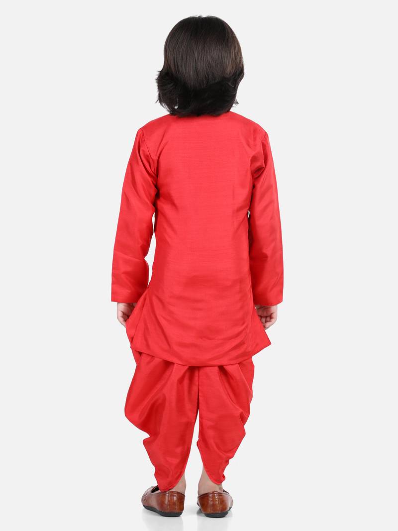 BownBee Hand Embroidered Kurta Dhoti for Boys-Red