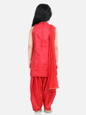 BownBee Hand Embroidered Silk Kurti Salwar for Girls-Red 2
