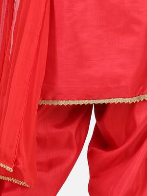 BownBee Hand Embroidered Silk Kurti Salwar for Girls-Red 4