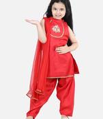 BownBee Hand Embroidered Silk Kurti Salwar for Girls-Red