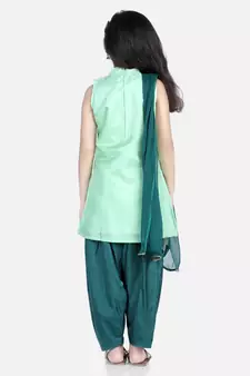 BownBee Hand Embroidered Silk Kurti Salwar for Girls-Green