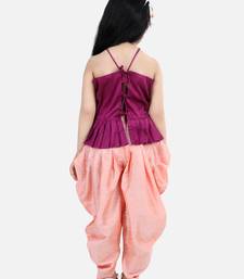 BownBee Hand Embroidered Grecian Neck Top Dhoti for Girls- Purple