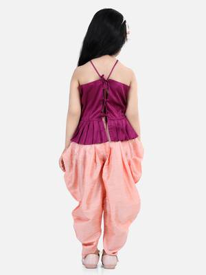 BownBee Hand Embroidered Grecian Neck Top Dhoti for Girls- Purple 2
